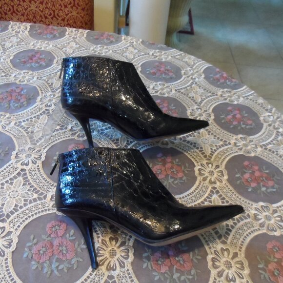 Jimmy Choo Black Croc Embosed Patent Leather Ankle Boots Size 38.5M - Picture 4 of 16